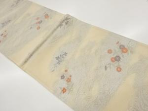 絽流水に菖蒲・菊・桔梗・萩模様織出し袋帯
